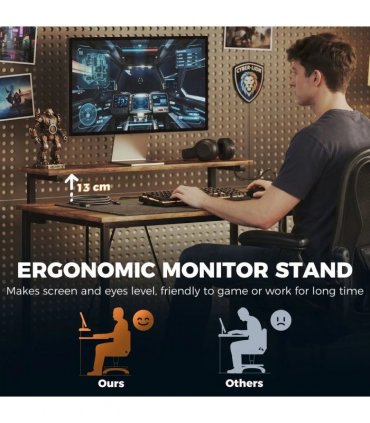 HOMCOM Reversible 'L' LED Light Gaming/Work Desk - Rustic Brown