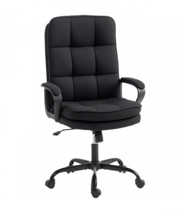 HOMCOM Double Padded Linen-Look Office Chair - Black