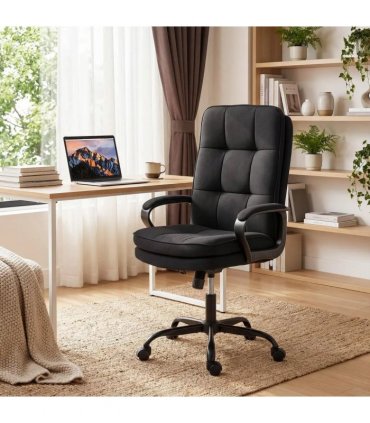 HOMCOM Double Padded Linen-Look Office Chair - Black