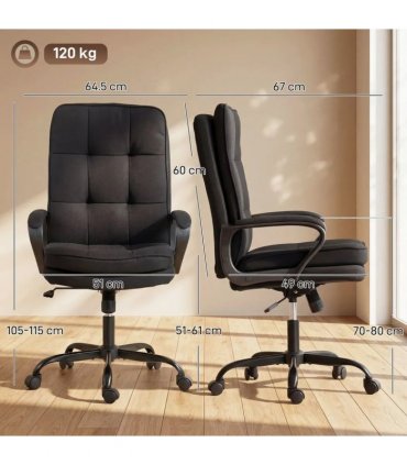 HOMCOM Double Padded Linen-Look Office Chair - Black