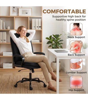 HOMCOM Double Padded Linen-Look Office Chair - Black