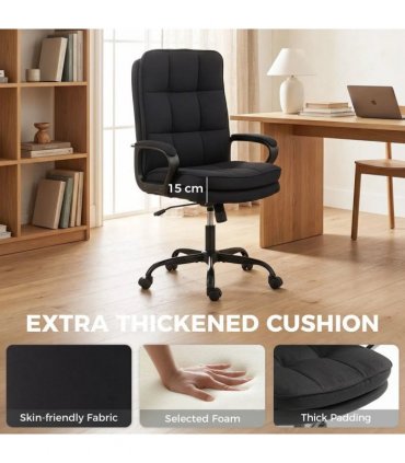 HOMCOM Double Padded Linen-Look Office Chair - Black