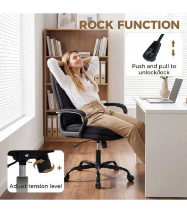 HOMCOM Double Padded Linen-Look Office Chair - Black