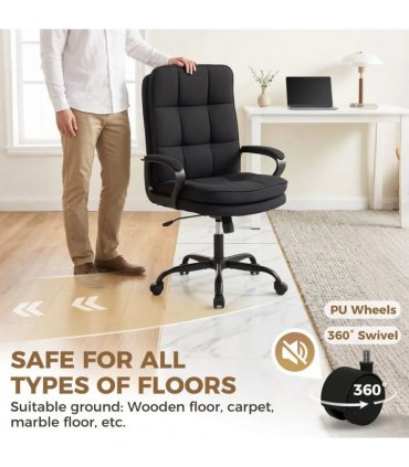HOMCOM Double Padded Linen-Look Office Chair - Black