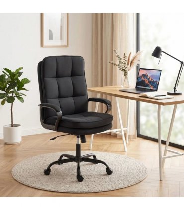 HOMCOM Double Padded Linen-Look Office Chair - Black