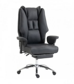 HOMCOM Executive Office Chair, Reclining Desk Chair with Footrest, Adjustable Armrests, Pet Friendly Faux Leather, Black