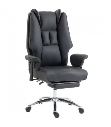 HOMCOM Executive Office Chair, Reclining Desk Chair with Footrest, Adjustable Armrests, Pet Friendly Faux Leather, Black