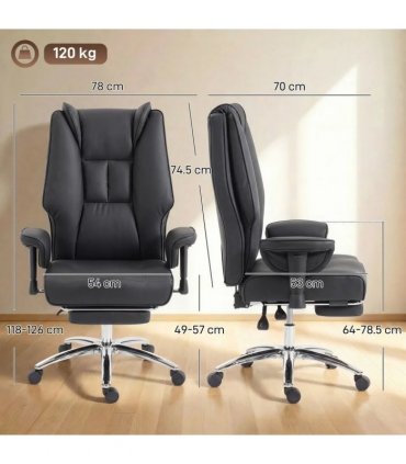 HOMCOM Executive Office Chair, Reclining Desk Chair with Footrest, Adjustable Armrests, Pet Friendly Faux Leather, Black