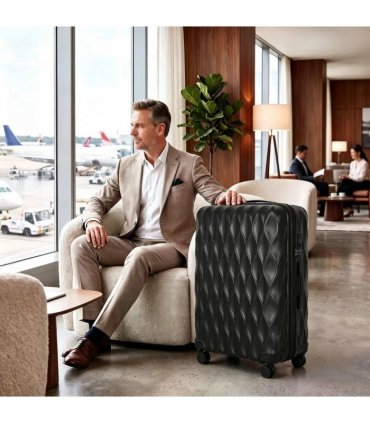 HOMCOM 28Inch Suitcase, ABS Hard Shell Checked Luggage with TSA Lock, Spinner Wheels, Telescopic Handle, Black