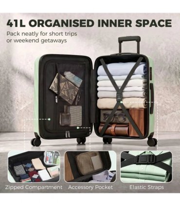 HOMCOM 20Inch Suitcase, ABS Hard Shell Carry On Luggage with TSA Lock, Spinner Wheels, Telescopic Handle, Green