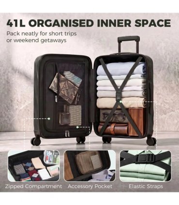 HOMCOM 20Inch Suitcase, ABS Hard Shell Carry On Luggage with TSA Lock, Spinner Wheels, Telescopic Handle, Black