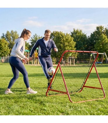HOMCOM Adjustable Rebounder Net Kickback Target Goal for Teens Adults Training, Red