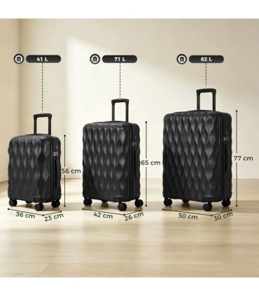 HOMCOM 3-Piece Suitcase Set, Hard Shell Carry On & Checked Luggage Set with TSA Lock, 20/24/28 Inch, Black
