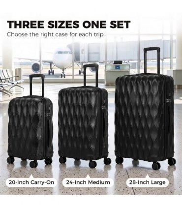 HOMCOM 3-Piece Suitcase Set, Hard Shell Carry On & Checked Luggage Set with TSA Lock, 20/24/28 Inch, Black