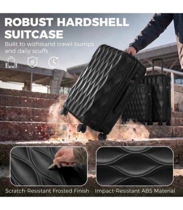 HOMCOM 3-Piece Suitcase Set, Hard Shell Carry On & Checked Luggage Set with TSA Lock, 20/24/28 Inch, Black