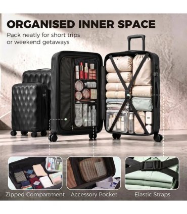 HOMCOM 3-Piece Suitcase Set, Hard Shell Carry On & Checked Luggage Set with TSA Lock, 20/24/28 Inch, Black
