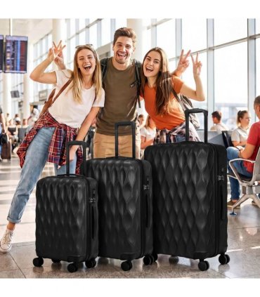 HOMCOM 3-Piece Suitcase Set, Hard Shell Carry On & Checked Luggage Set with TSA Lock, 20/24/28 Inch, Black