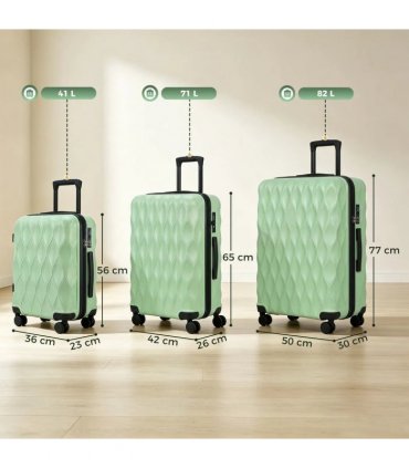 HOMCOM 3-Piece Suitcase Set, Hard Shell Carry On & Checked Luggage Set with TSA Lock, 20/24/28 Inch, Green