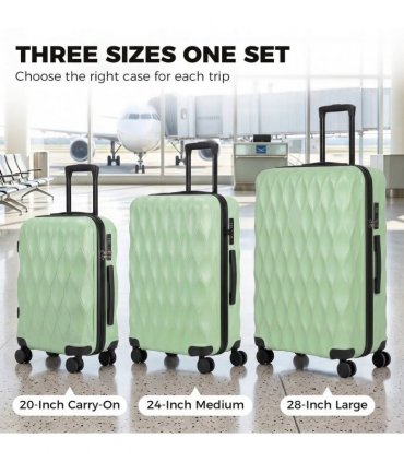 HOMCOM 3-Piece Suitcase Set, Hard Shell Carry On & Checked Luggage Set with TSA Lock, 20/24/28 Inch, Green