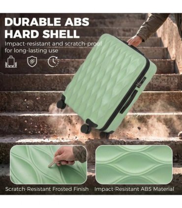 HOMCOM 3-Piece Suitcase Set, Hard Shell Carry On & Checked Luggage Set with TSA Lock, 20/24/28 Inch, Green