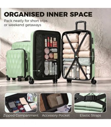 HOMCOM 3-Piece Suitcase Set, Hard Shell Carry On & Checked Luggage Set with TSA Lock, 20/24/28 Inch, Green