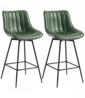 HOMCOM Set of 2 PU Leather Swivel Bar Stools - Dark Green