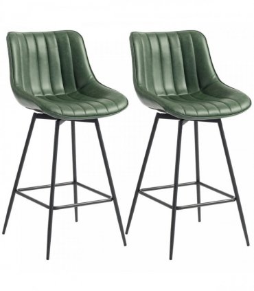 HOMCOM Set of 2 PU Leather Swivel Bar Stools - Dark Green