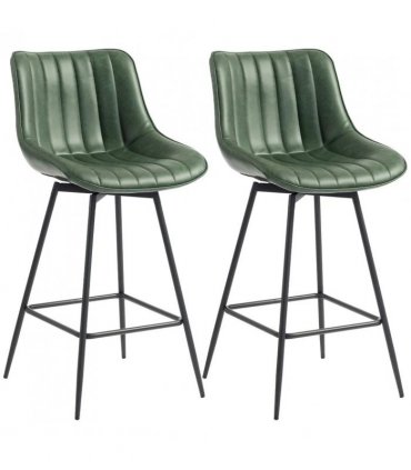 HOMCOM Set of 2 PU Leather Swivel Bar Stools - Dark Green