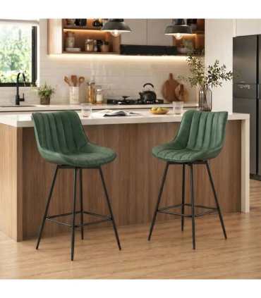 HOMCOM Set of 2 PU Leather Swivel Bar Stools - Dark Green