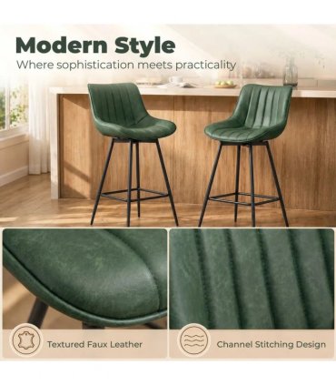 HOMCOM Set of 2 PU Leather Swivel Bar Stools - Dark Green