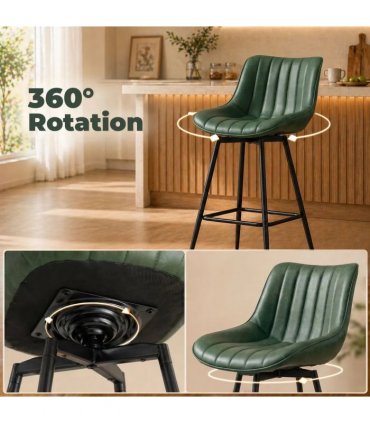 HOMCOM Set of 2 PU Leather Swivel Bar Stools - Dark Green