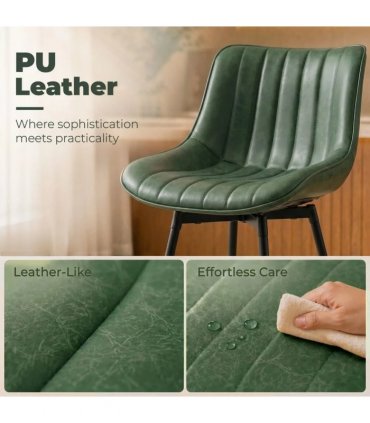 HOMCOM Set of 2 PU Leather Swivel Bar Stools - Dark Green
