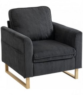 HOMCOM Accent Chair with Pocket Spring, Modern Industrial Armchair with Metal Legs for Livingroom Dark Grey