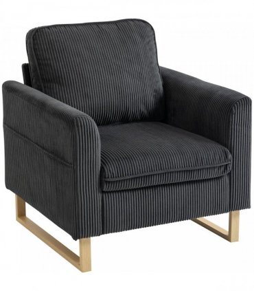 HOMCOM Accent Chair with Pocket Spring, Modern Industrial Armchair with Metal Legs for Livingroom Dark Grey