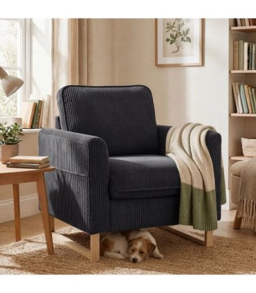 HOMCOM Accent Chair with Pocket Spring, Modern Industrial Armchair with Metal Legs for Livingroom Dark Grey