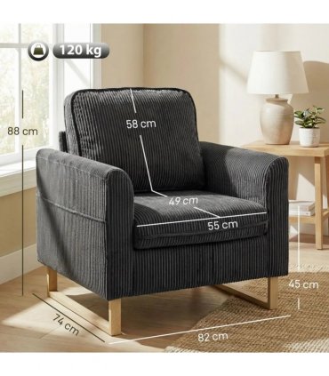 HOMCOM Accent Chair with Pocket Spring, Modern Industrial Armchair with Metal Legs for Livingroom Dark Grey