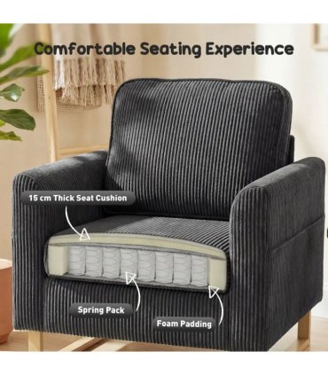HOMCOM Accent Chair with Pocket Spring, Modern Industrial Armchair with Metal Legs for Livingroom Dark Grey