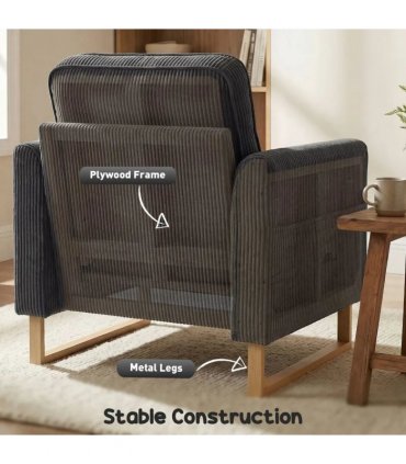 HOMCOM Accent Chair with Pocket Spring, Modern Industrial Armchair with Metal Legs for Livingroom Dark Grey