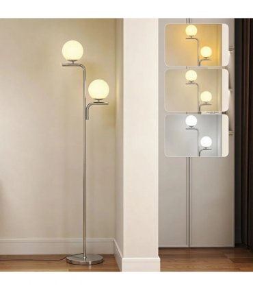 HOMCOM LED Floor Lamp, Modern Standing Lamp with 3 Colour Temperatures, Globe Glass Shades and Foot Switch, Silver Tone