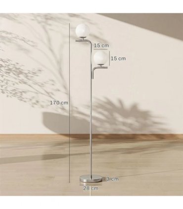 HOMCOM LED Floor Lamp, Modern Standing Lamp with 3 Colour Temperatures, Globe Glass Shades and Foot Switch, Silver Tone