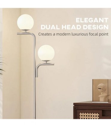 HOMCOM LED Floor Lamp, Modern Standing Lamp with 3 Colour Temperatures, Globe Glass Shades and Foot Switch, Silver Tone