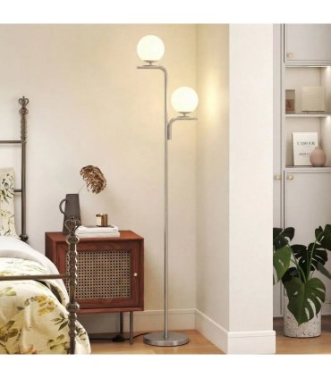 HOMCOM LED Floor Lamp, Modern Standing Lamp with 3 Colour Temperatures, Globe Glass Shades and Foot Switch, Silver Tone