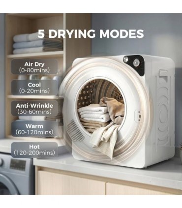 HOMCOM 5kg Vented Tumble Dryer, 1000W Compact Tumble Dryer with 5 Drying Modes, Stainless Steel Tub, White