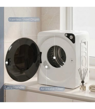 HOMCOM 5kg Vented Tumble Dryer, 1000W Compact Tumble Dryer with 5 Drying Modes, Stainless Steel Tub, White