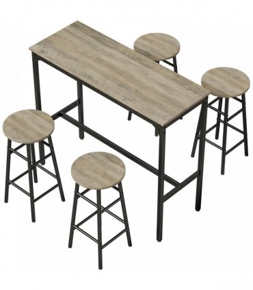 HOMCOM 5 Piece Bar Table Set with 4 Stools, Industrial Bar Table and Stool Set, Dining Table and Chair Set, Grey