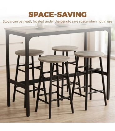 HOMCOM 5 Piece Bar Table Set with 4 Stools, Industrial Bar Table and Stool Set, Dining Table and Chair Set, Grey