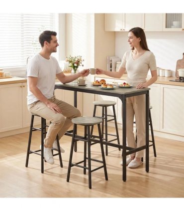 HOMCOM 5 Piece Bar Table Set with 4 Stools, Industrial Bar Table and Stool Set, Dining Table and Chair Set, Grey