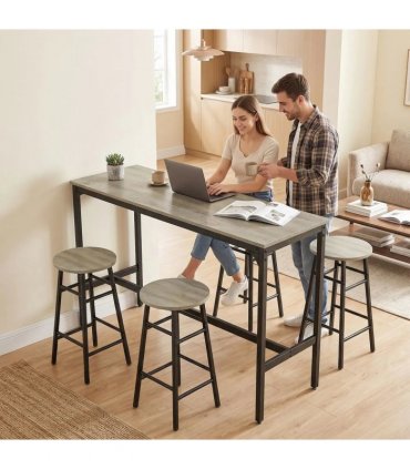 HOMCOM 5 Piece Bar Table Set with 4 Stools, Industrial Bar Table and Stool Set, Dining Table and Chair Set, Grey