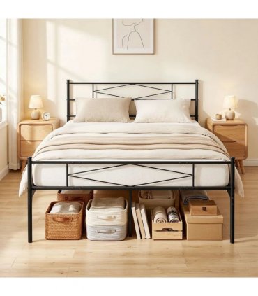 HOMCOM 5ft King Bed Frame with Headboard and Footboard, Metal Platform Bed Frame with 32 cm Underbed Storage, Black
