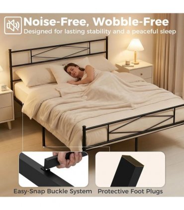 HOMCOM 5ft King Bed Frame with Headboard and Footboard, Metal Platform Bed Frame with 32 cm Underbed Storage, Black